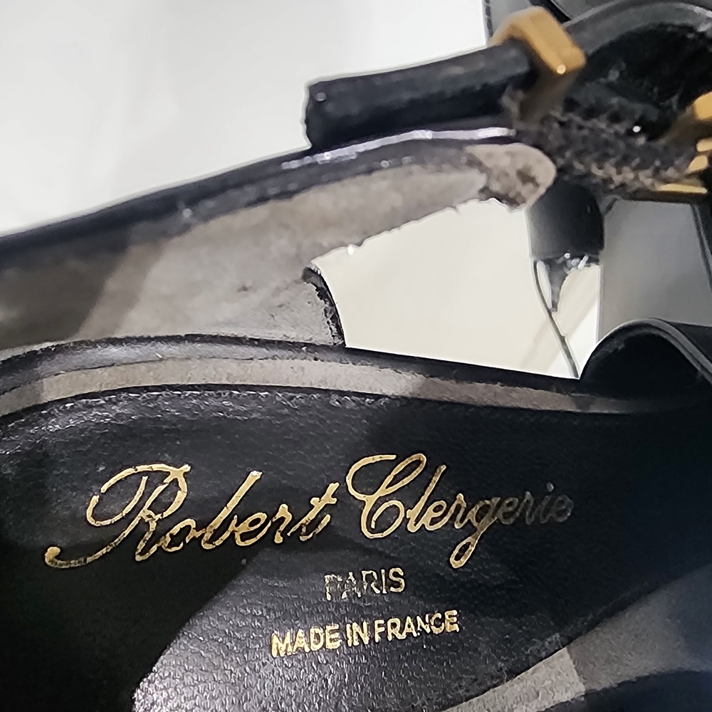 Robert Clergerie Women's Paris Black Leather Cut-Out Wedge Heels — Size 37 - Picture 6 of 12
